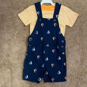 First Impressions orange/navy blue overalls